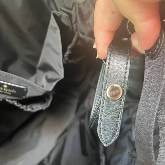 Kate Spade New York Black Nylon Tote Bag With Leather Straps & Gold‎ Accents - Picture 3 of 7